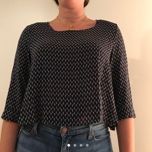 Urban Outfitters Navy Blouse w/ feather pattern